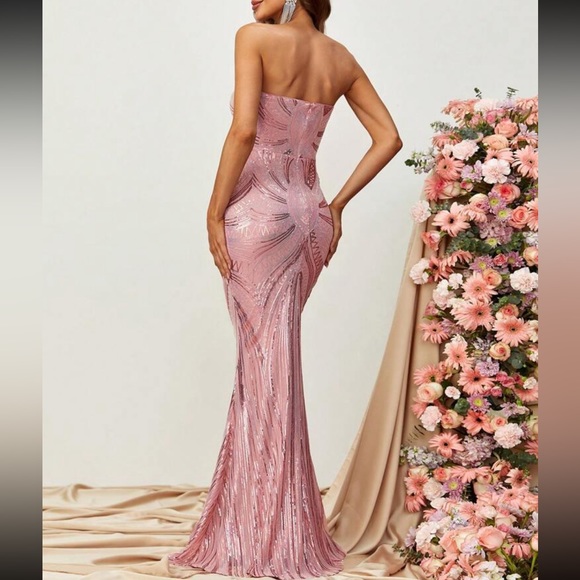 Backless pink open back mermaid hem party formal sequins dress - Picture 2 of 7
